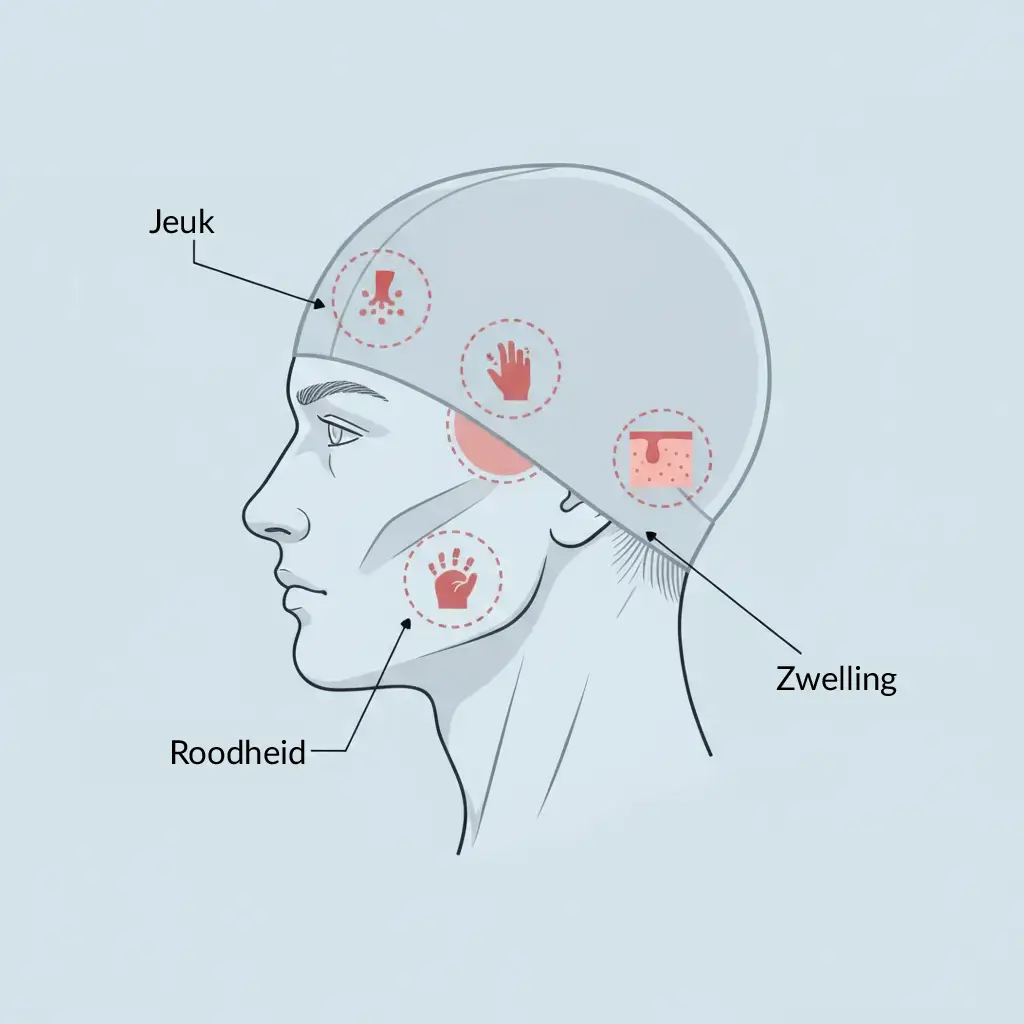 Schema van contactgebieden tussen badmuts en huid die is blootgesteld aan latexallergieën