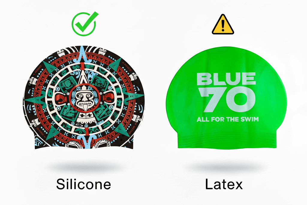 Illustratie van latexallergiesymptomen op de contactvlakken van de badmuts