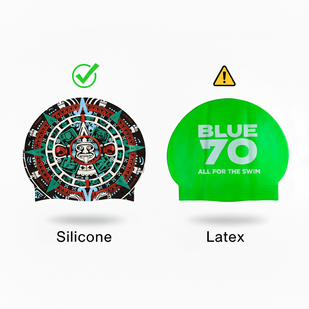 Illustratie van latexallergiesymptomen op de contactvlakken van de badmuts